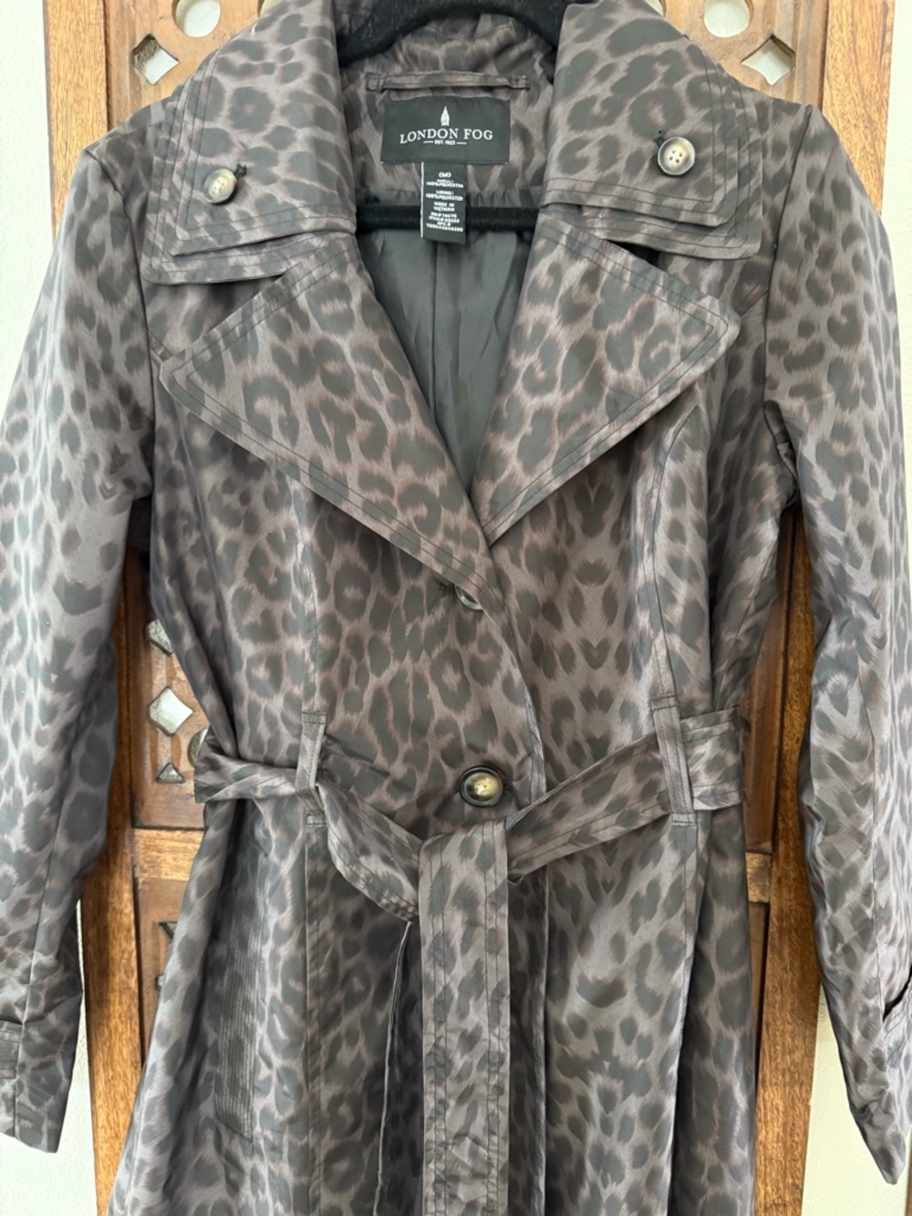 London Fog Leopard Print Trench Coat Belted Hooded M - Picture 2 of 6